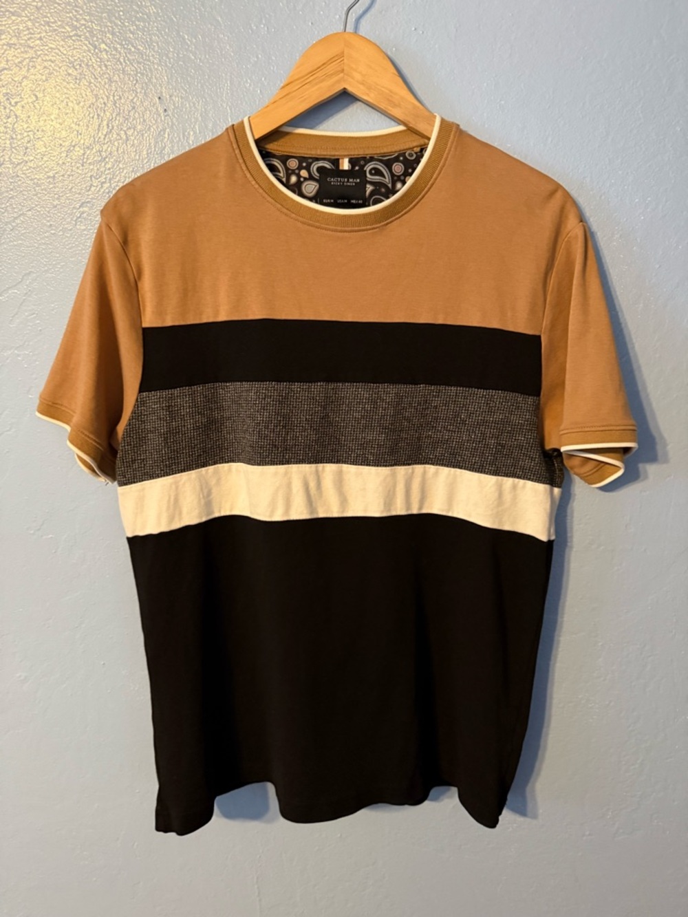 Cactus Tan Black Cream Colorblock Short Sleeve Tee